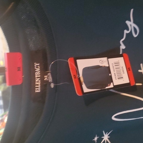 Ellen Tracy Holiday "Merry & Bright" Graphic Long Slv Dark Green Sz M Sweatshirt - Picture 3 of 10